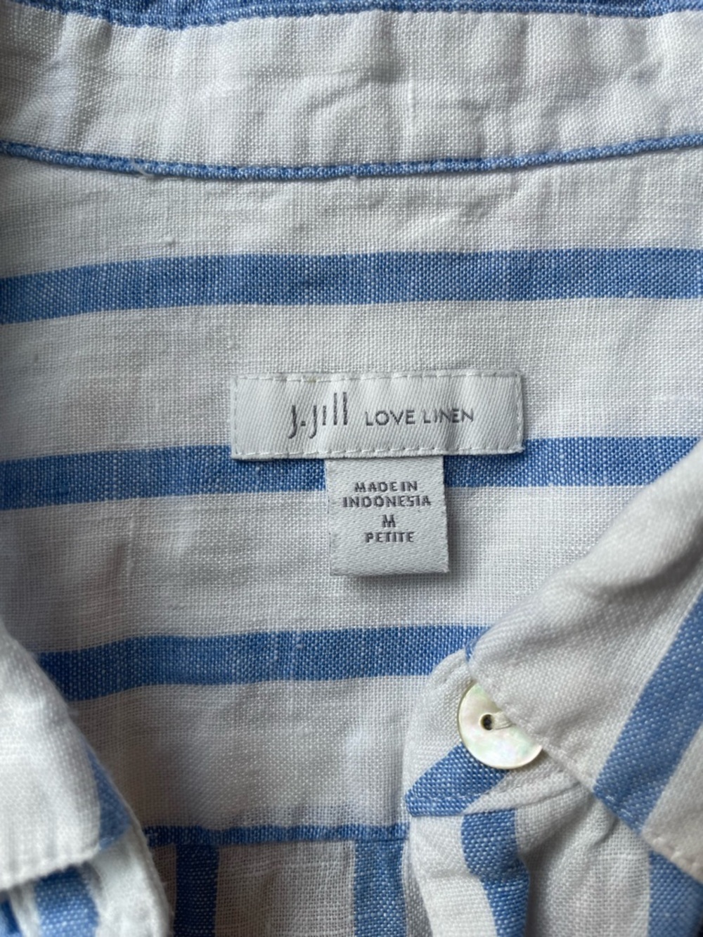 J. Jill Love Linen White & Blue Striped 100% Linen Button-Down Shirt size MP - Picture 6 of 11